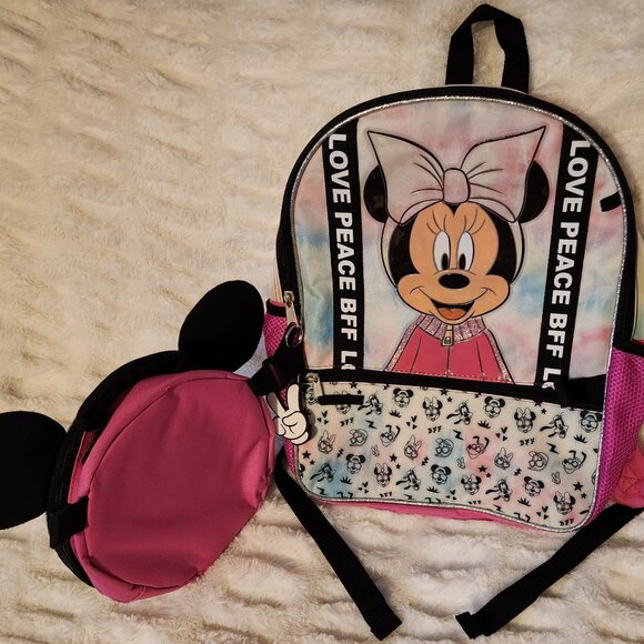 Disney Minnie Mouse Love Peace BFF Backpack With Lunchbox - Picture 2 of 16
